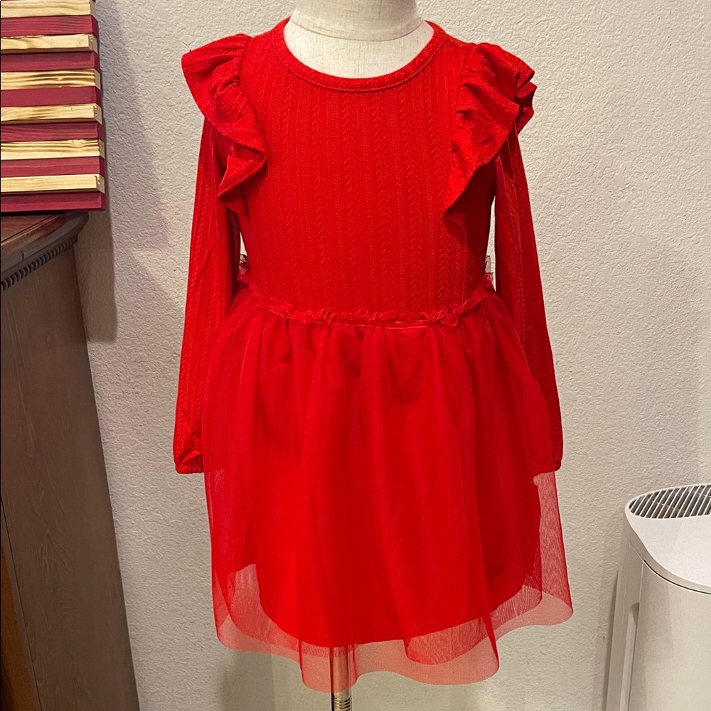 Cat & Jack Red Ruffle Long Sleeve Dress